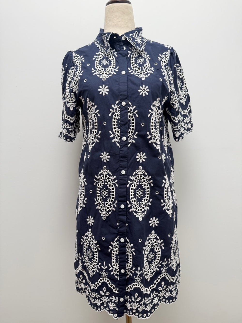 Sezane Elvina Dress Navy White Mini Dress Size 38 Medium US 6 - Picture 2 of 14